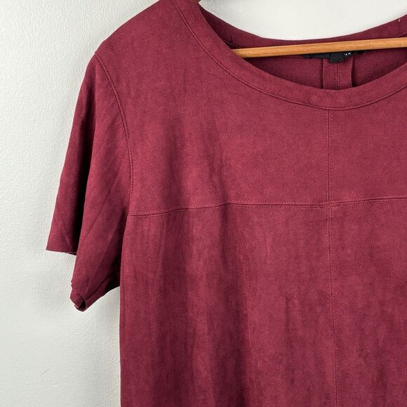 Olivaceous Burgundy Red Microfiber Mini Dress Womens Medium Faux Suede Short Slv - Picture 5 of 11